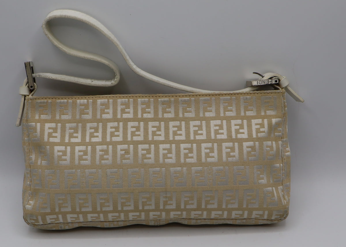Fendi Off White Zucca Canvas Leather Shoulder Bag