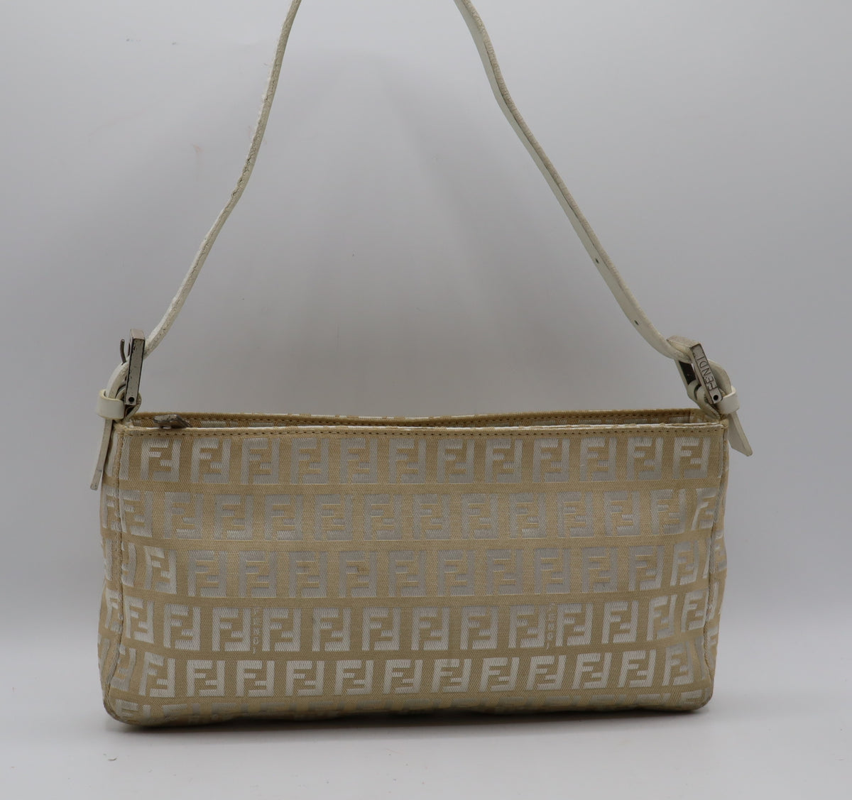 Fendi Off White Zucca Canvas Leather Shoulder Bag