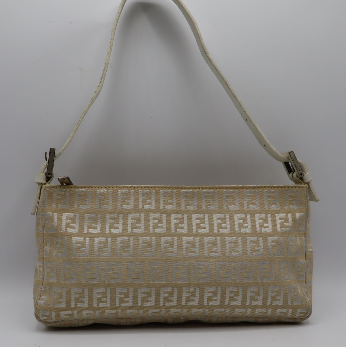 Fendi Off White Zucca Canvas Leather Shoulder Bag
