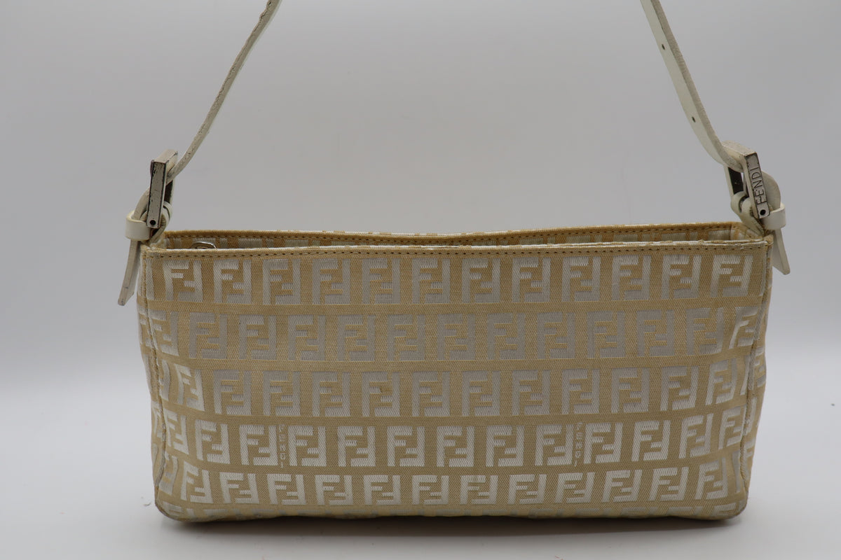 Fendi Off White Zucca Canvas Leather Shoulder Bag