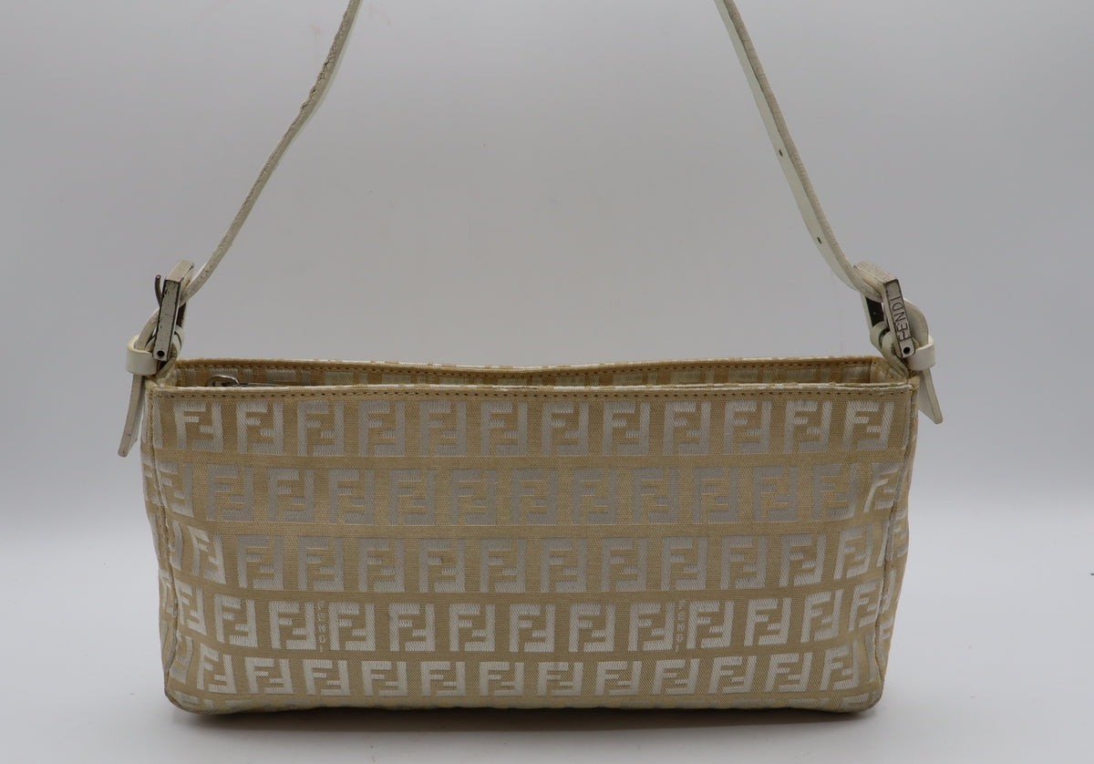 Fendi Off White Zucca Canvas Leather Shoulder Bag