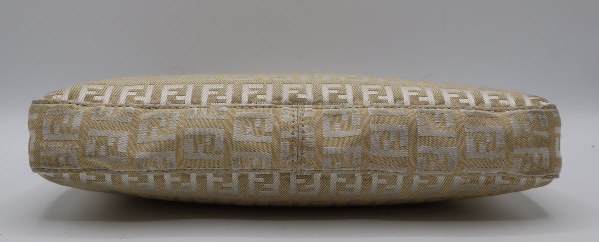 Fendi Off White Zucca Canvas Leather Shoulder Bag
