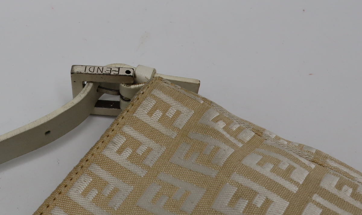 Fendi Off White Zucca Canvas Leather Shoulder Bag