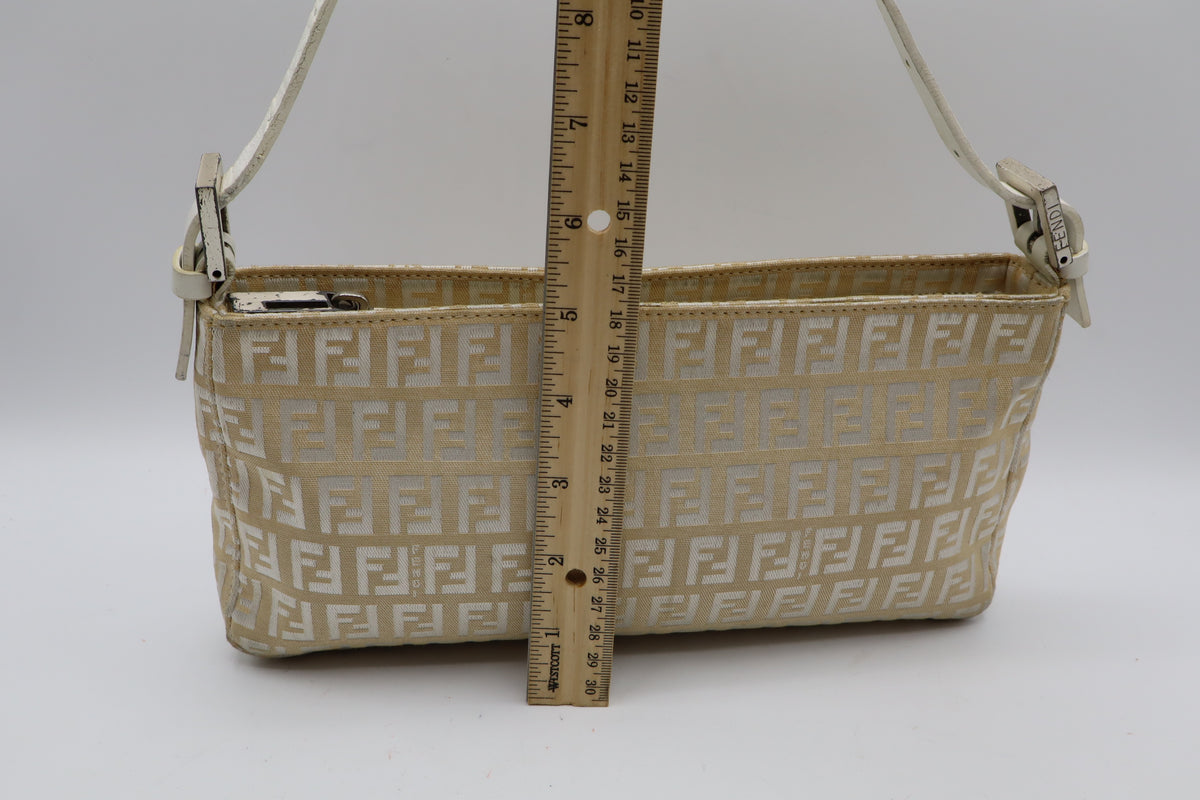 Fendi Off White Zucca Canvas Leather Shoulder Bag