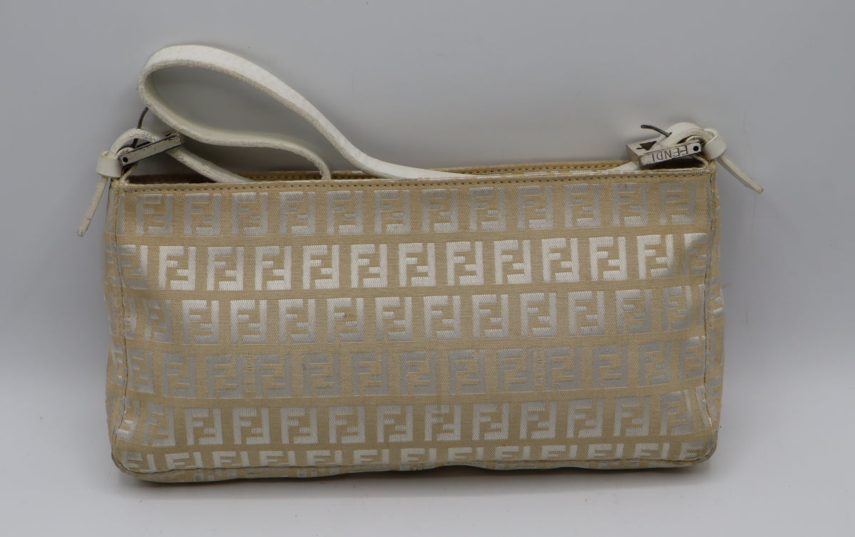 Fendi Off White Zucca Canvas Leather Shoulder Bag