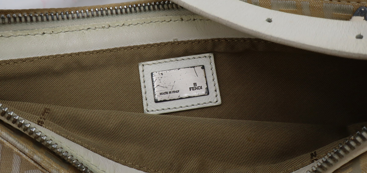 Fendi Off White Zucca Canvas Leather Shoulder Bag