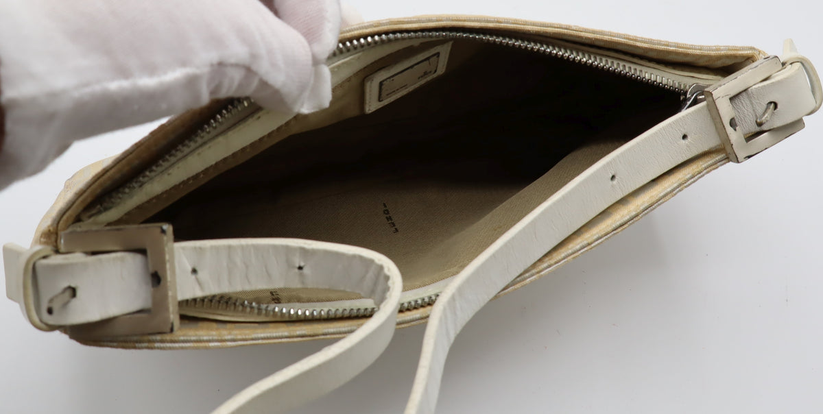 Fendi Off White Zucca Canvas Leather Shoulder Bag