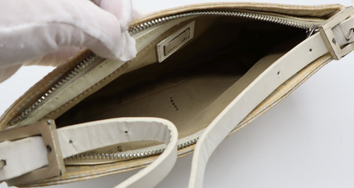 Fendi Off White Zucca Canvas Leather Shoulder Bag