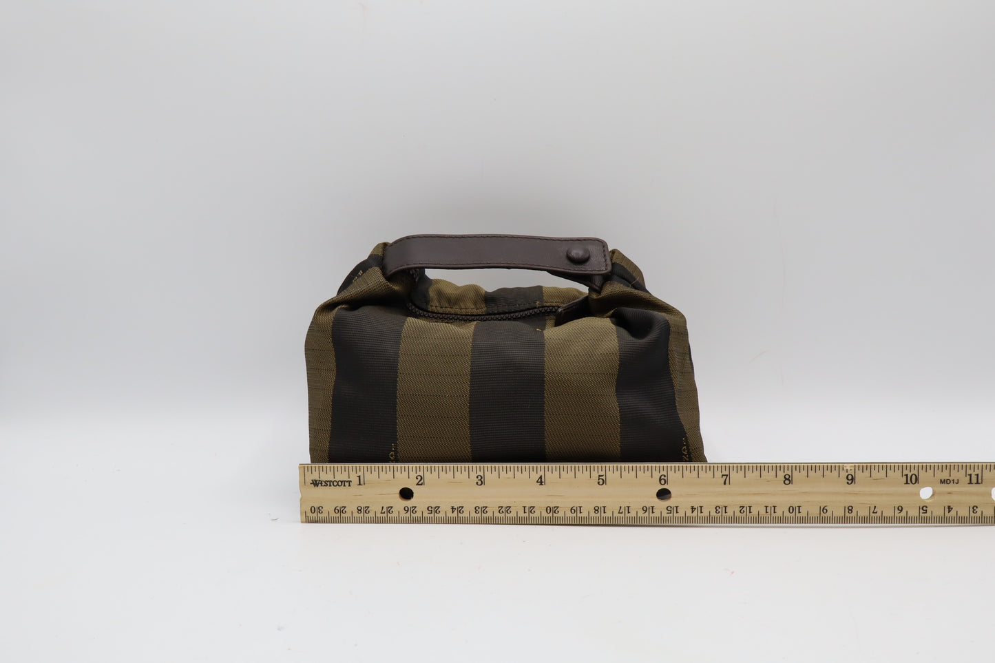 Fendi Brown Olive Pequin Striped Canvas Handbag Pouch