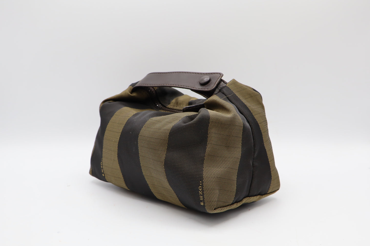 Fendi Brown Olive Pequin Striped Canvas Handbag Pouch
