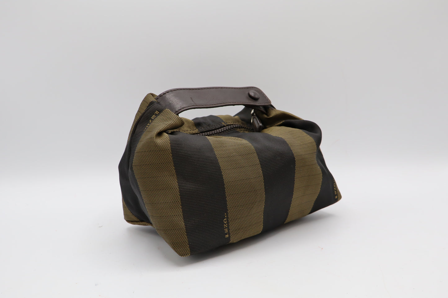 Fendi Brown Olive Pequin Striped Canvas Handbag Pouch