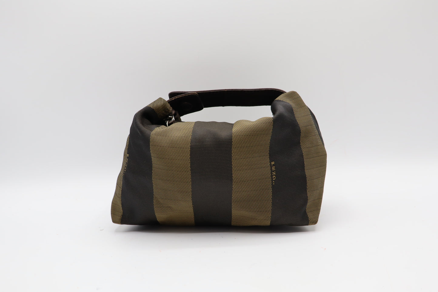 Fendi Brown Olive Pequin Striped Canvas Handbag Pouch