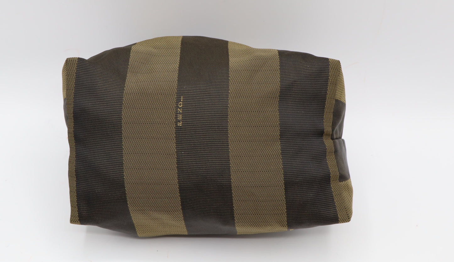 Fendi Brown Olive Pequin Striped Canvas Handbag Pouch