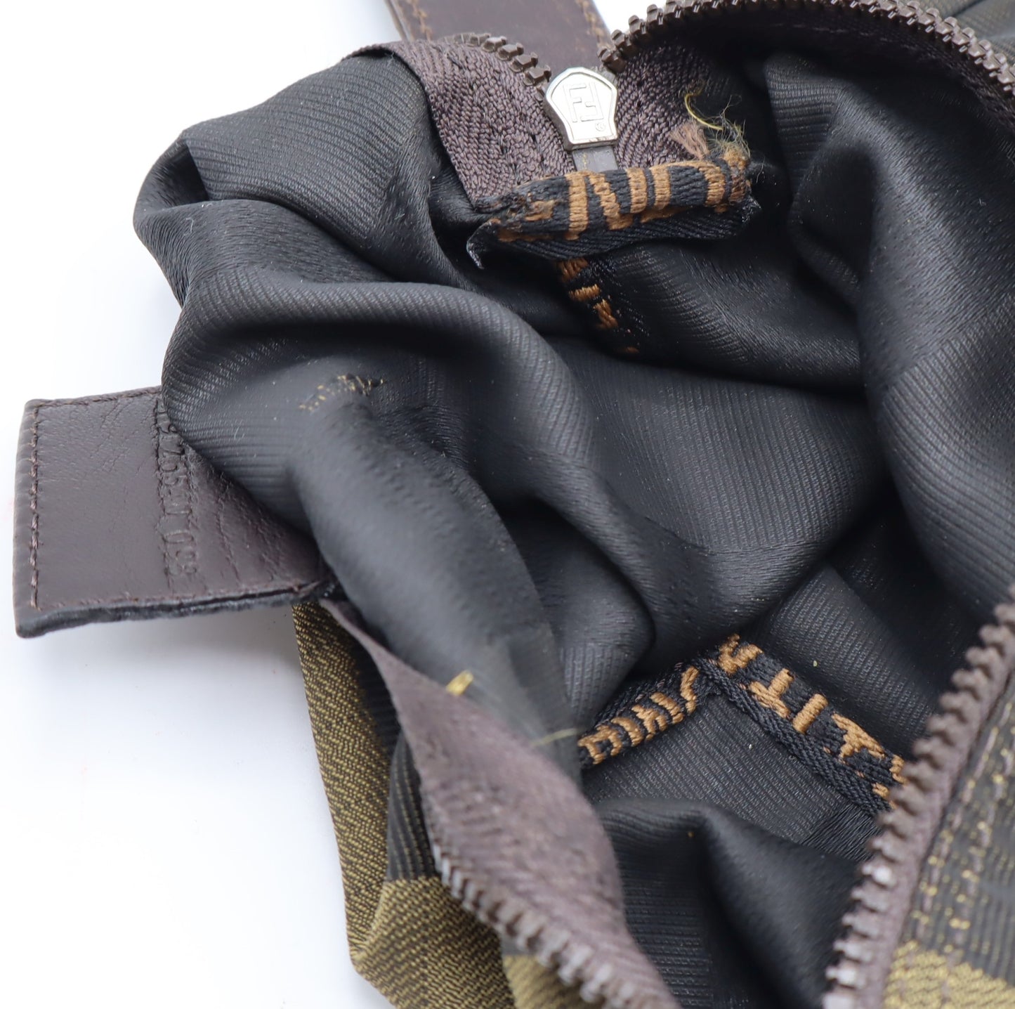 Fendi Brown Olive Pequin Striped Canvas Handbag Pouch