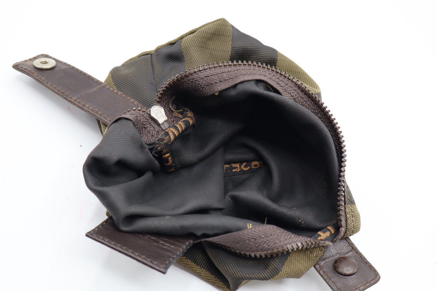 Fendi Brown Olive Pequin Striped Canvas Handbag Pouch