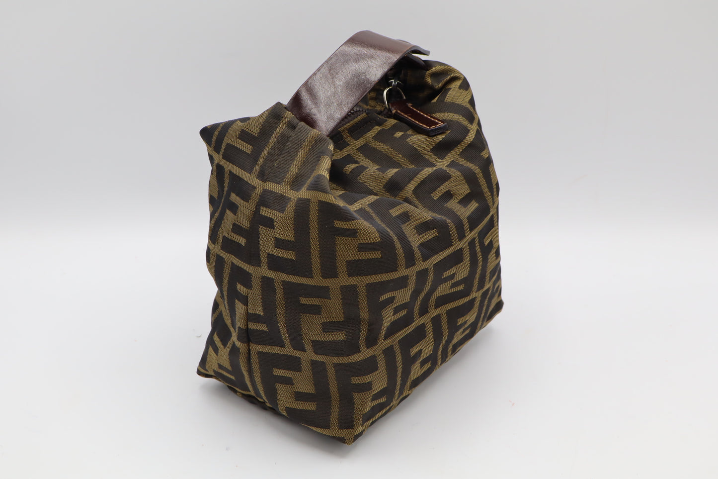 Fendi Brown Zucca Monogram Canvas Leather Handle Pouch