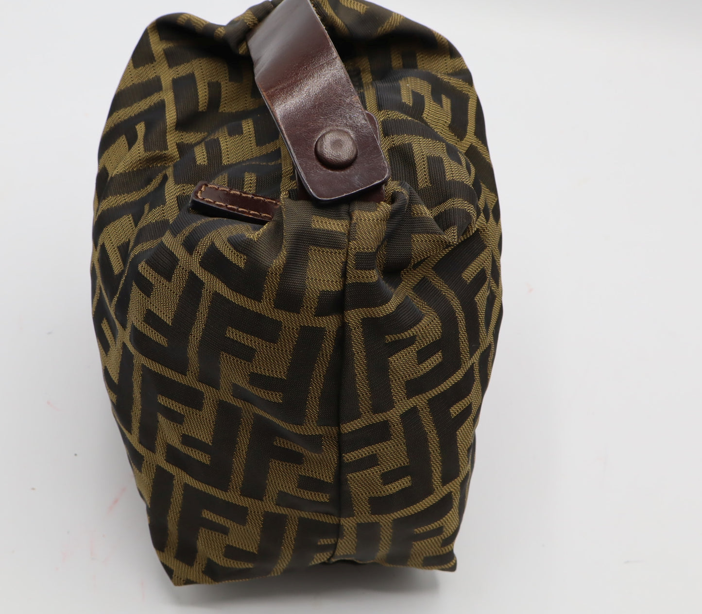 Fendi Brown Zucca Monogram Canvas Leather Handle Pouch