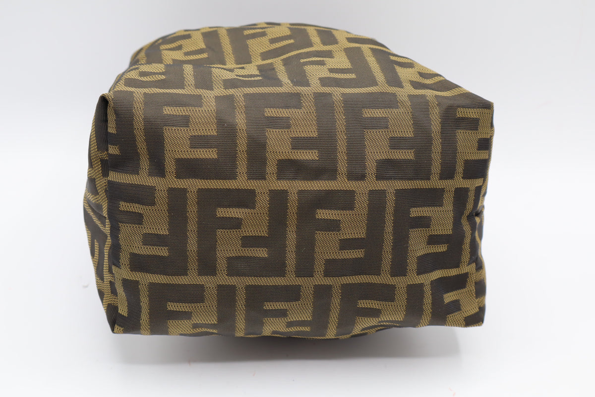 Fendi Brown Zucca Monogram Canvas Leather Handle Pouch