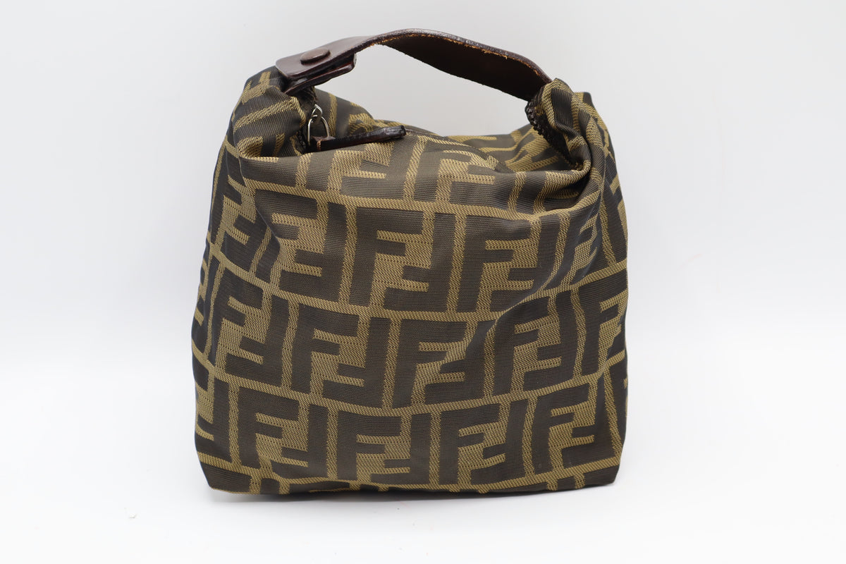 Fendi Brown Zucca Monogram Canvas Leather Handle Pouch