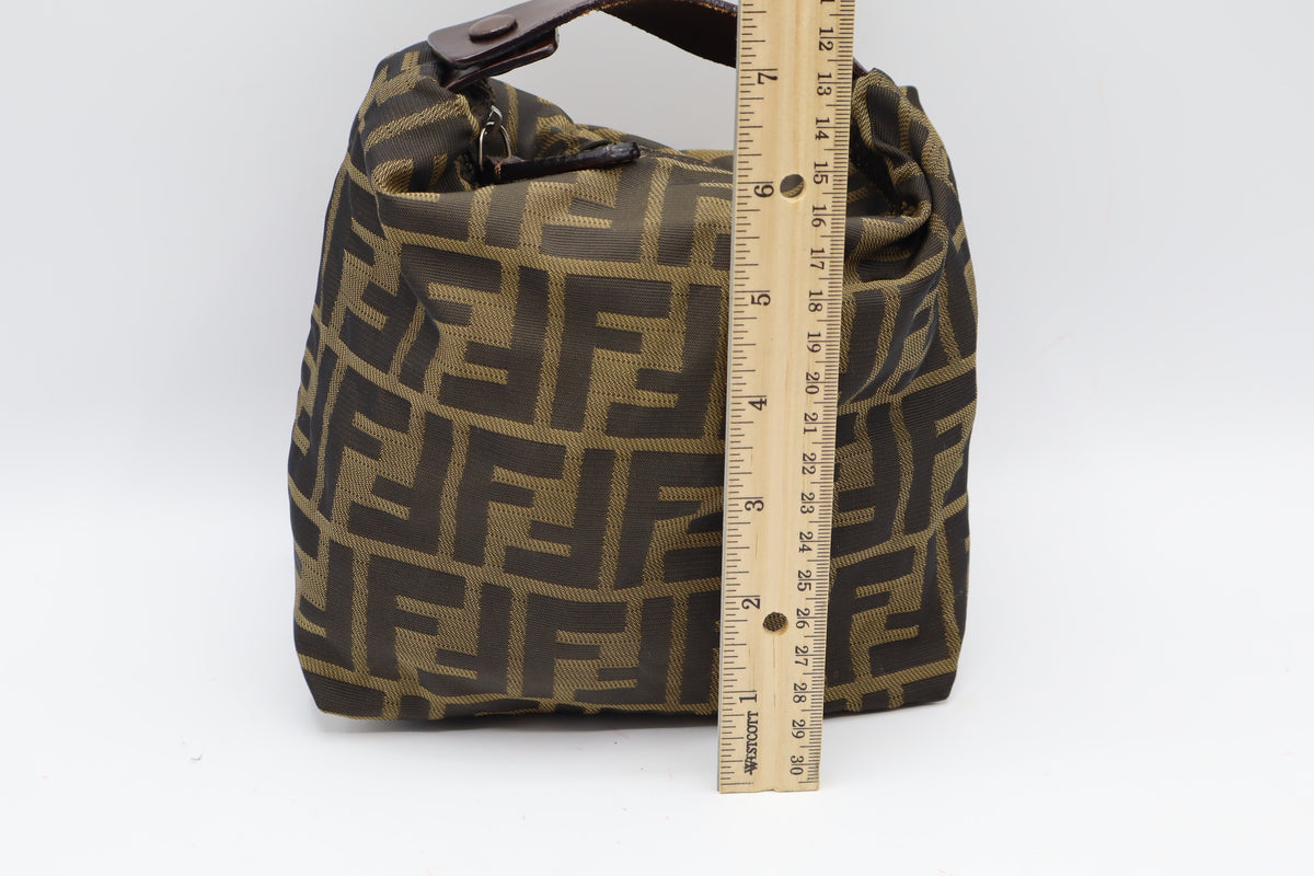 Fendi Brown Zucca Monogram Canvas Leather Handle Pouch