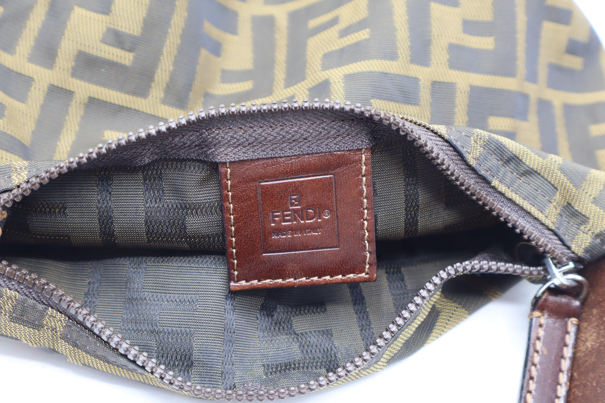 Fendi Brown Zucca Monogram Canvas Leather Handle Pouch