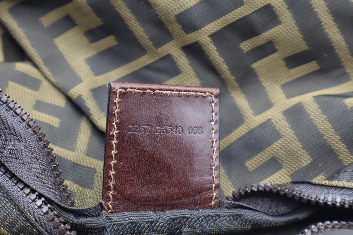 Fendi Brown Zucca Monogram Canvas Leather Handle Pouch