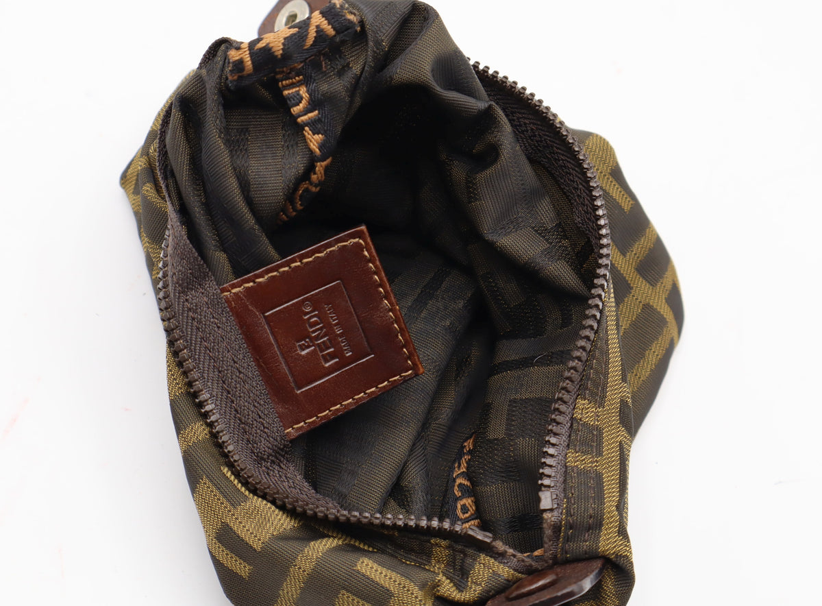 Fendi Brown Zucca Monogram Canvas Leather Handle Pouch