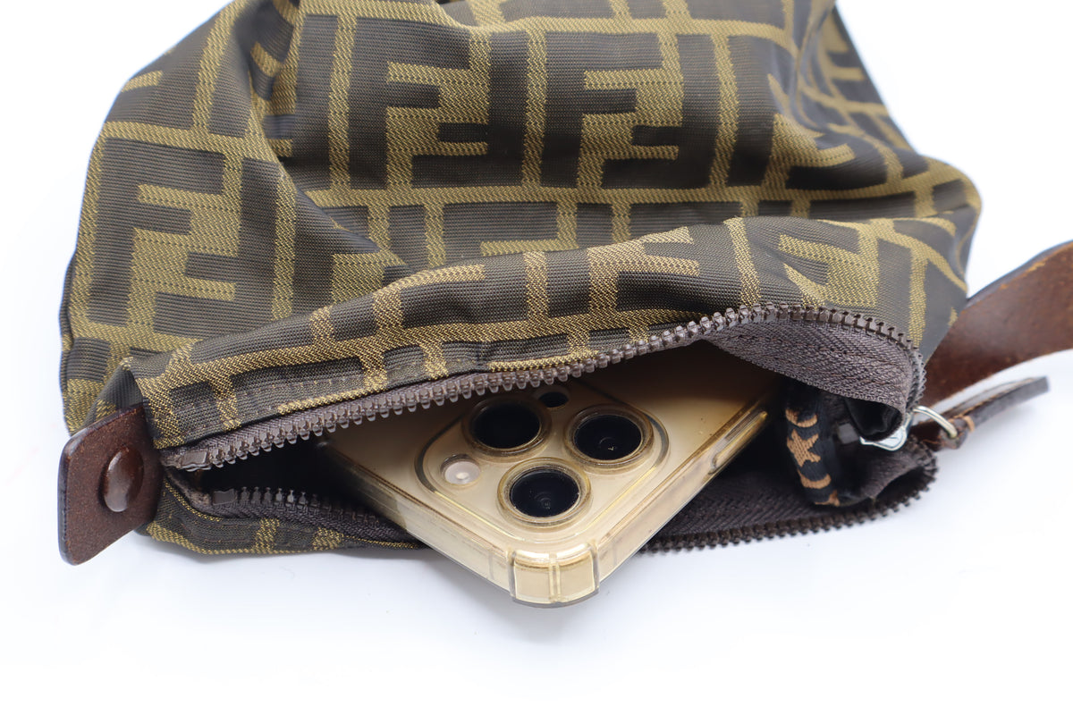 Fendi Brown Zucca Monogram Canvas Leather Handle Pouch