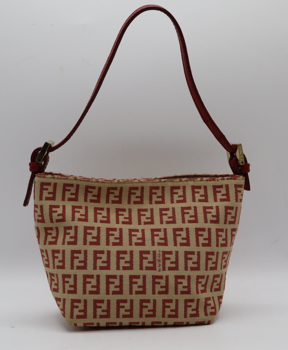 Fendi Tan Red Zucca Canvas Leather Shoulder Bag