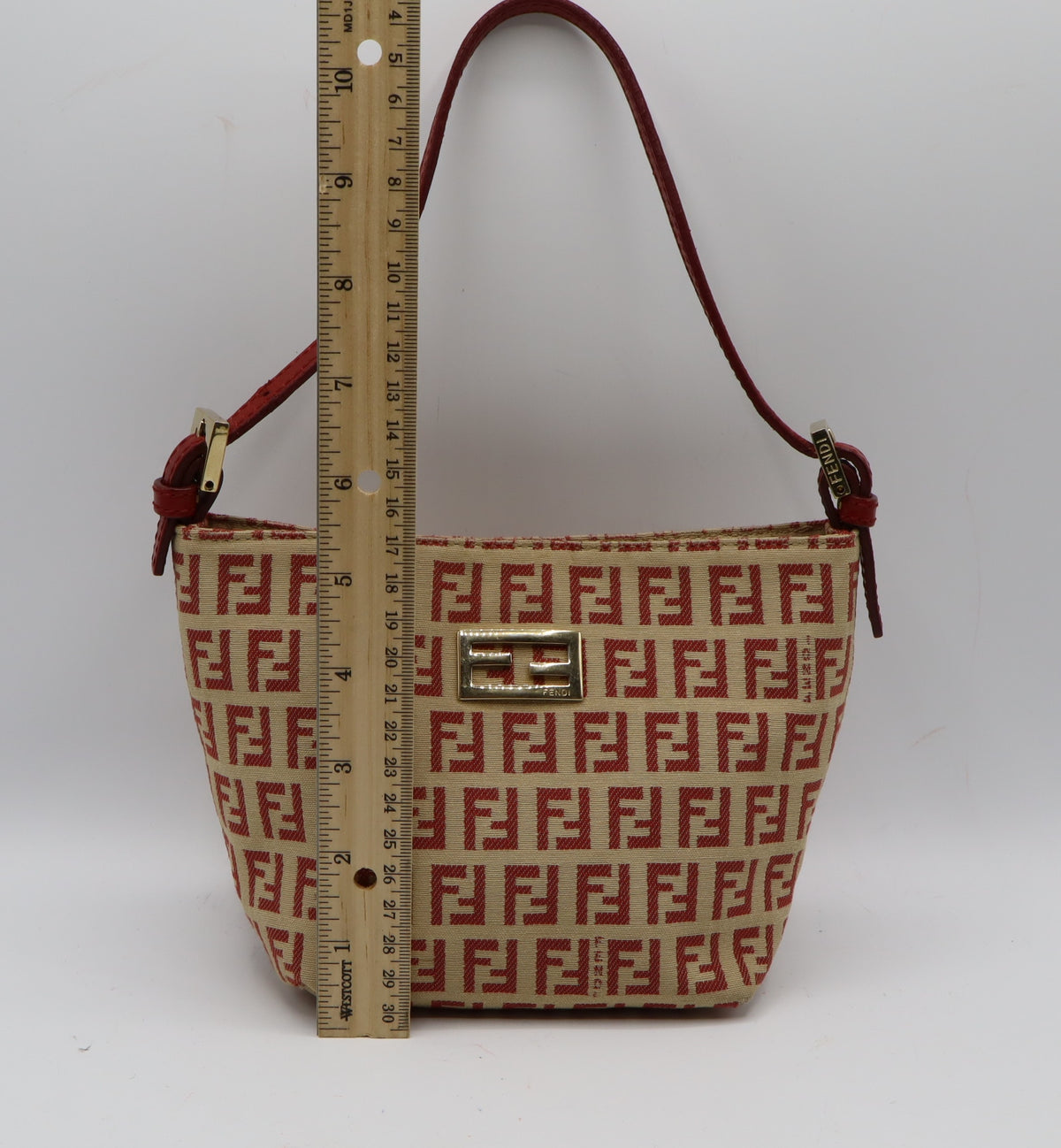 Fendi Tan Red Zucca Canvas Leather Shoulder Bag