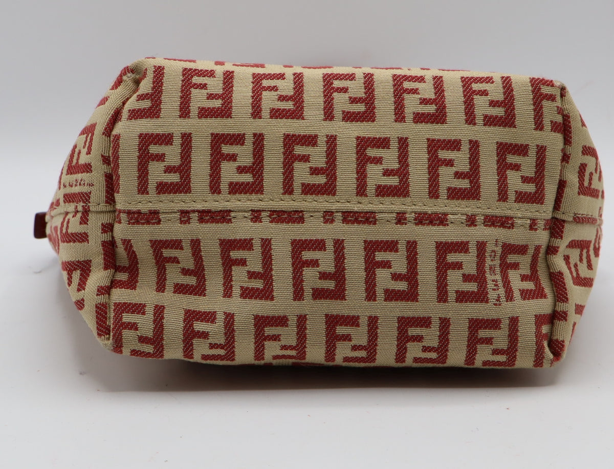 Fendi Tan Red Zucca Canvas Leather Shoulder Bag