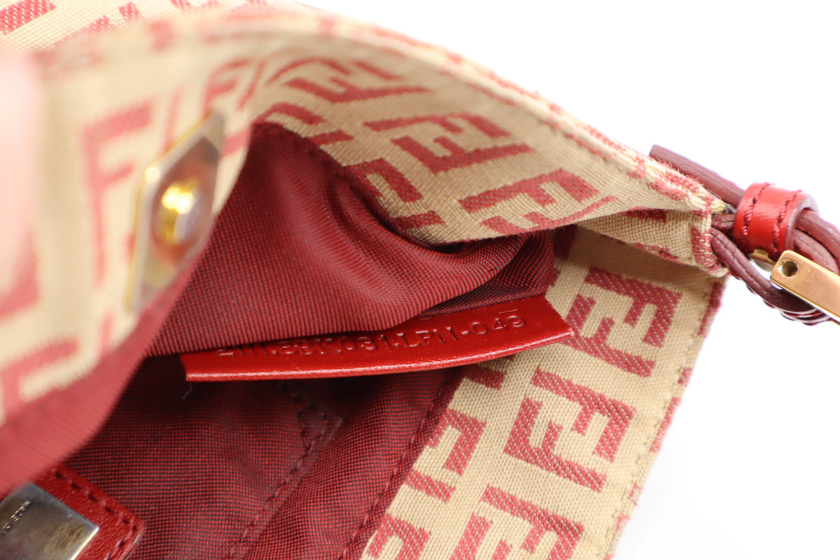 Fendi Tan Red Zucca Canvas Leather Shoulder Bag