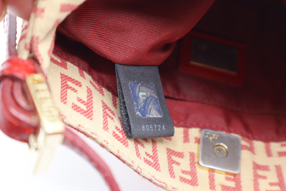 Fendi Tan Red Zucca Canvas Leather Shoulder Bag