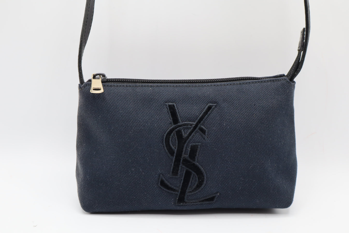 Yves Saint Laurent Black Canvas Velvet Logo Shoulder Bag