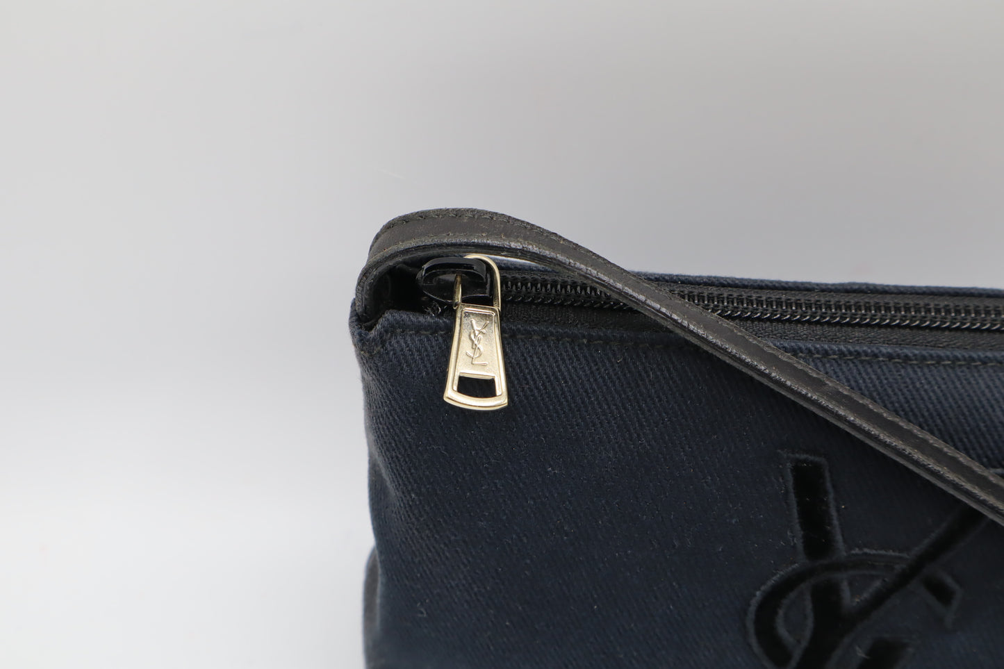 Yves Saint Laurent Black Canvas Velvet Logo Shoulder Bag