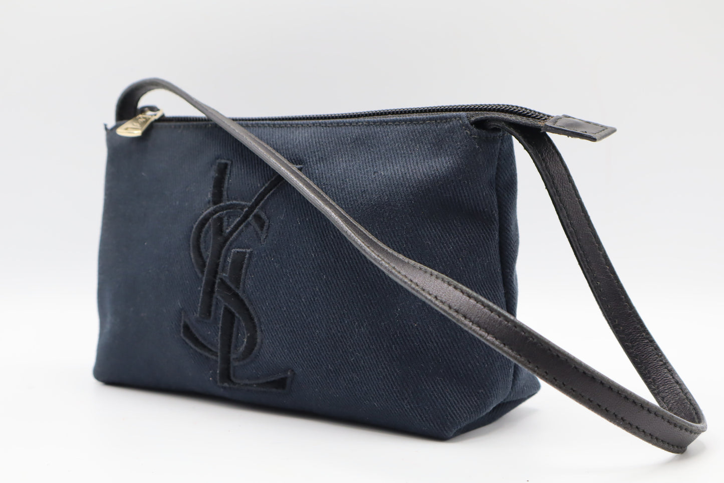 Yves Saint Laurent Black Canvas Velvet Logo Shoulder Bag