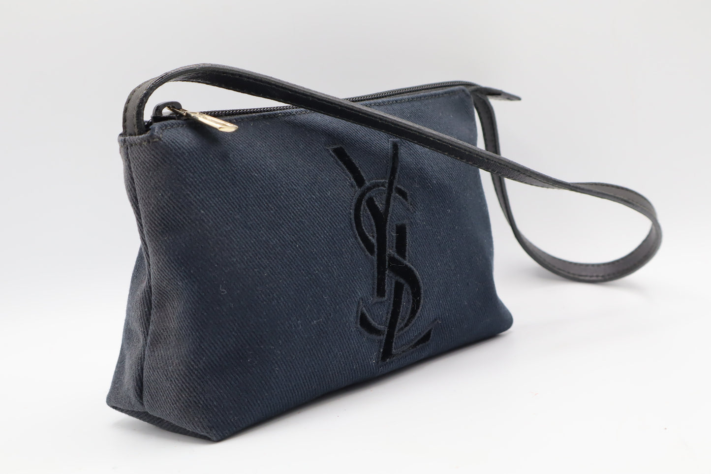 Yves Saint Laurent Black Canvas Velvet Logo Shoulder Bag