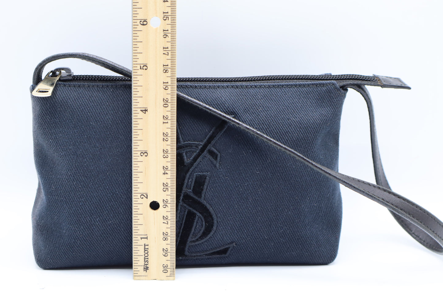 Yves Saint Laurent Black Canvas Velvet Logo Shoulder Bag
