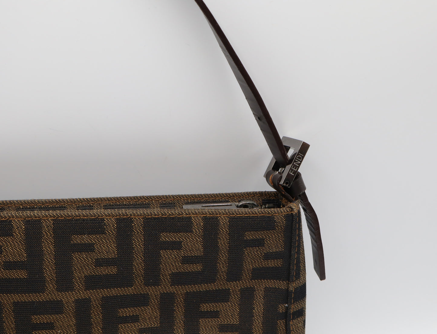 Fendi Brown Zucca Monogram Canvas Leather Shoulder Bag