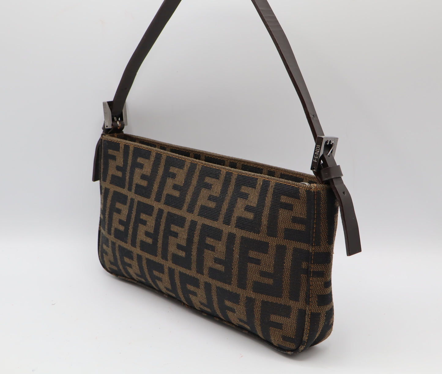 Fendi Brown Zucca Monogram Canvas Leather Shoulder Bag
