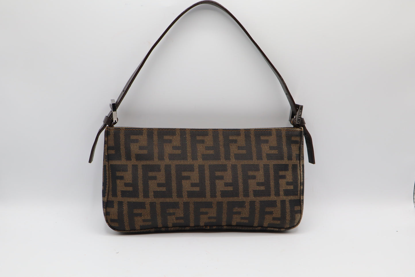 Fendi Brown Zucca Monogram Canvas Leather Shoulder Bag