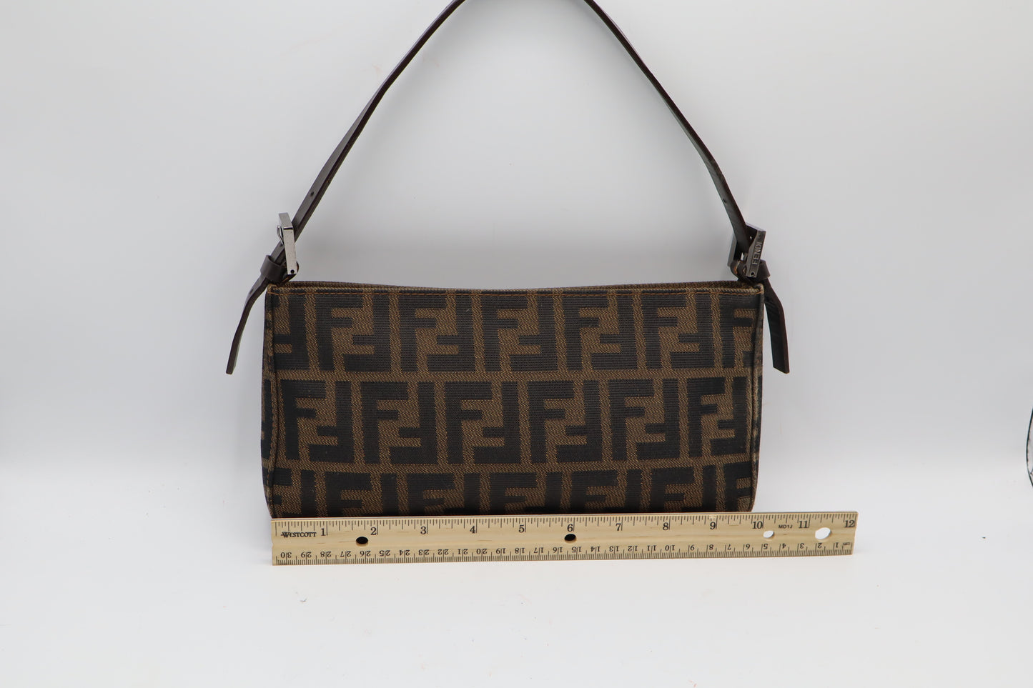 Fendi Brown Zucca Monogram Canvas Leather Shoulder Bag