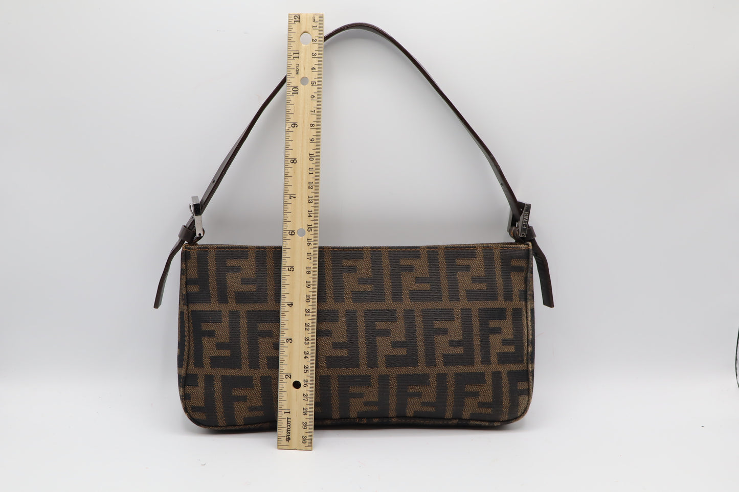 Fendi Brown Zucca Monogram Canvas Leather Shoulder Bag