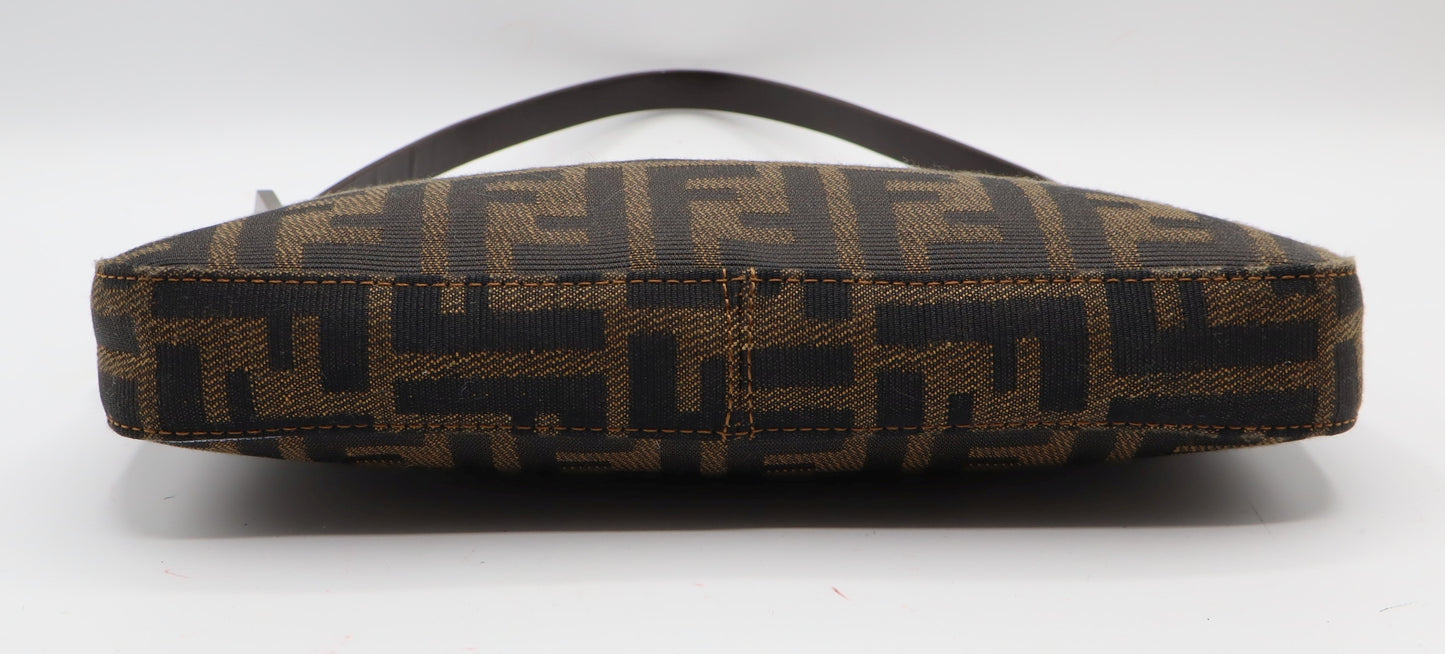 Fendi Brown Zucca Monogram Canvas Leather Shoulder Bag