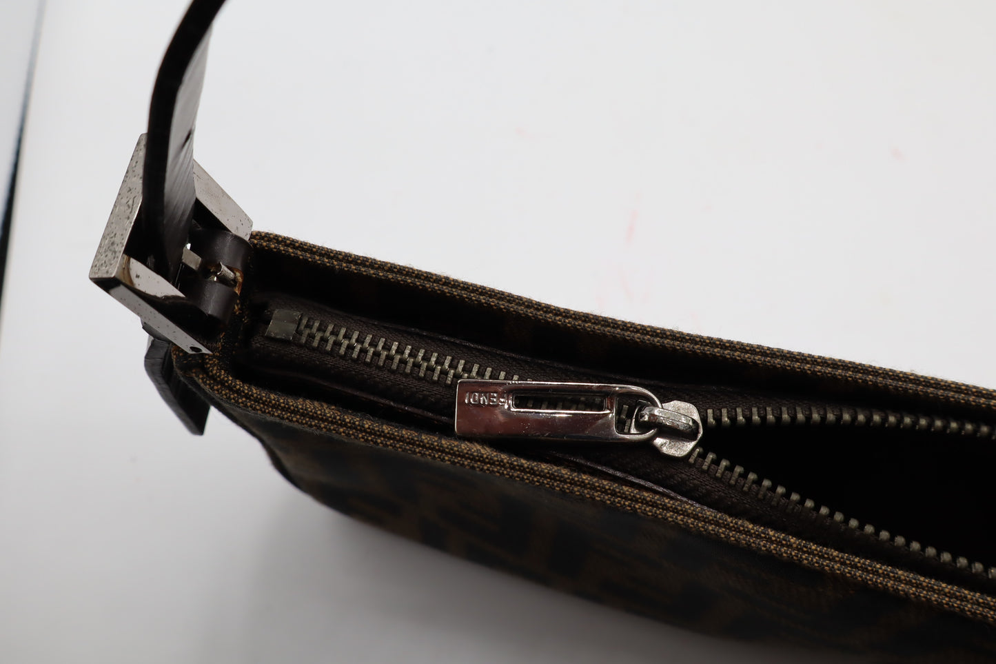 Fendi Brown Zucca Monogram Canvas Leather Shoulder Bag