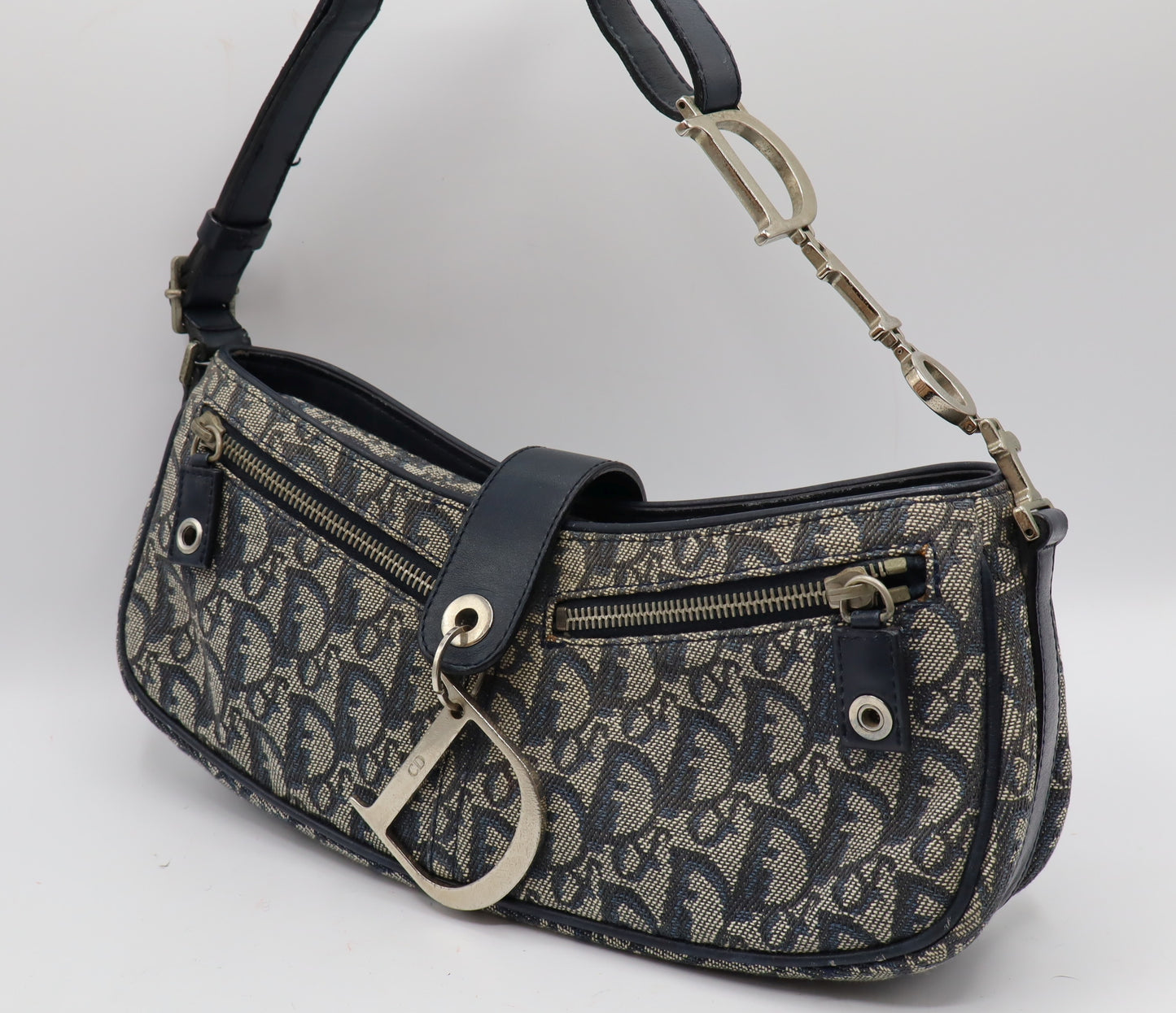 Christian Dior Navy Trotter Oblique Canvas Flap Shoulder Bag
