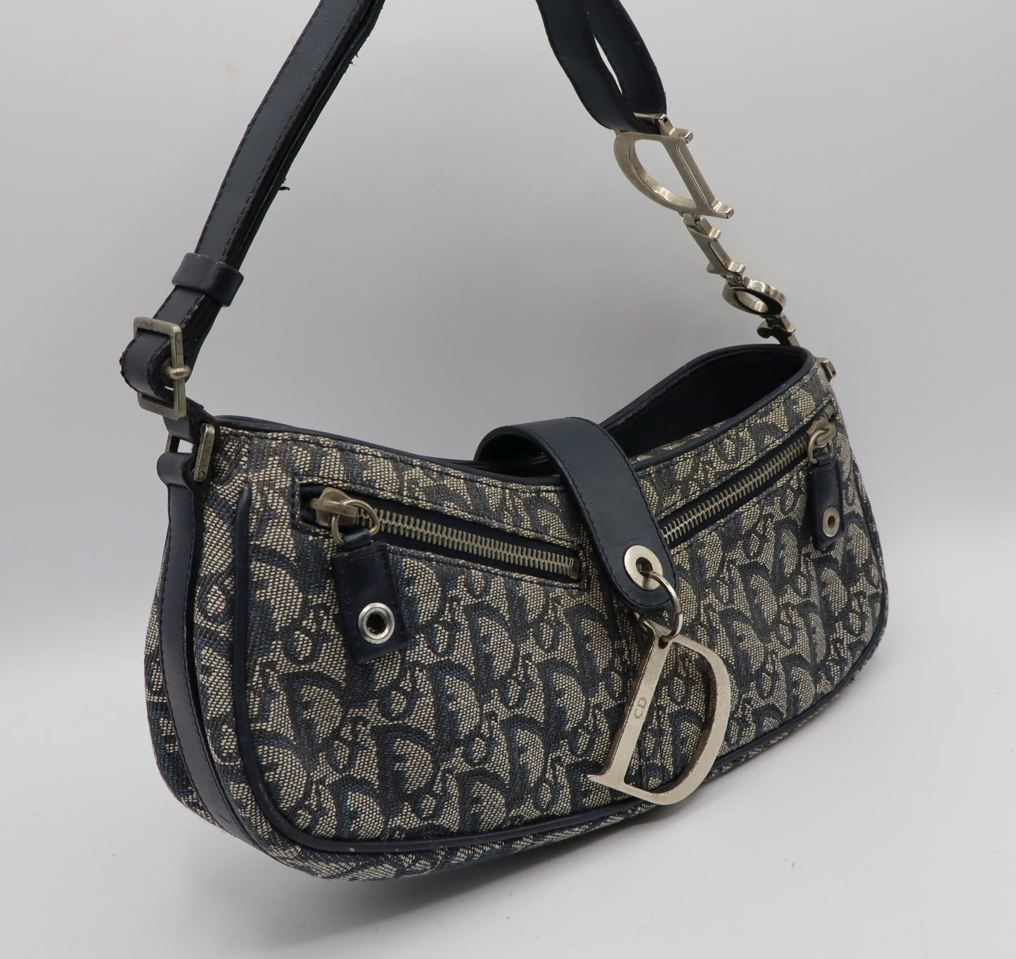 Christian Dior Navy Trotter Oblique Canvas Flap Shoulder Bag