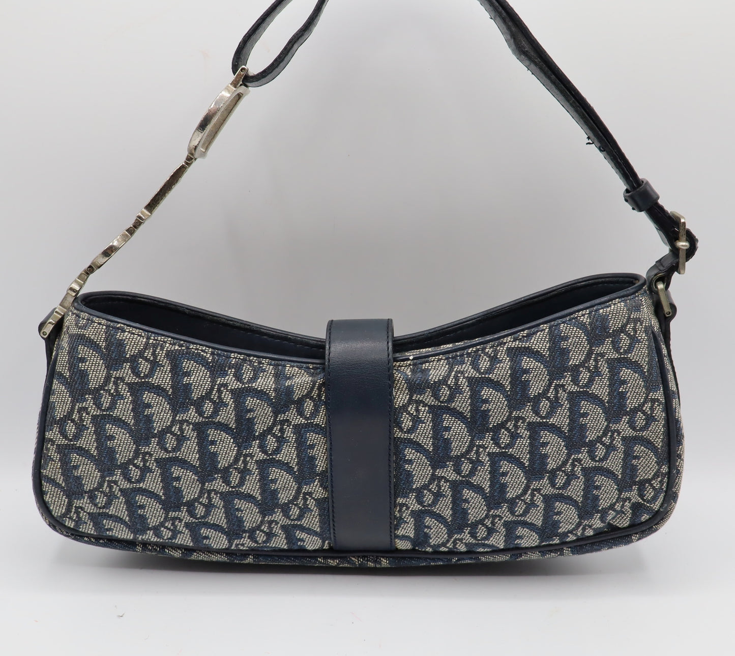 Christian Dior Navy Trotter Oblique Canvas Flap Shoulder Bag