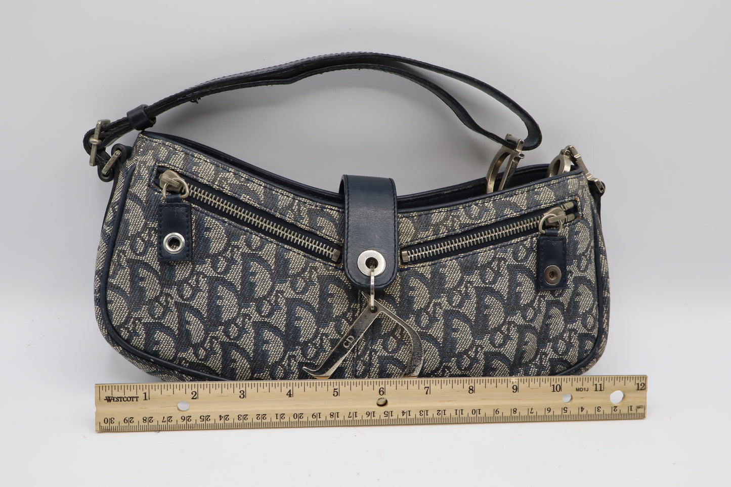 Christian Dior Navy Trotter Oblique Canvas Flap Shoulder Bag