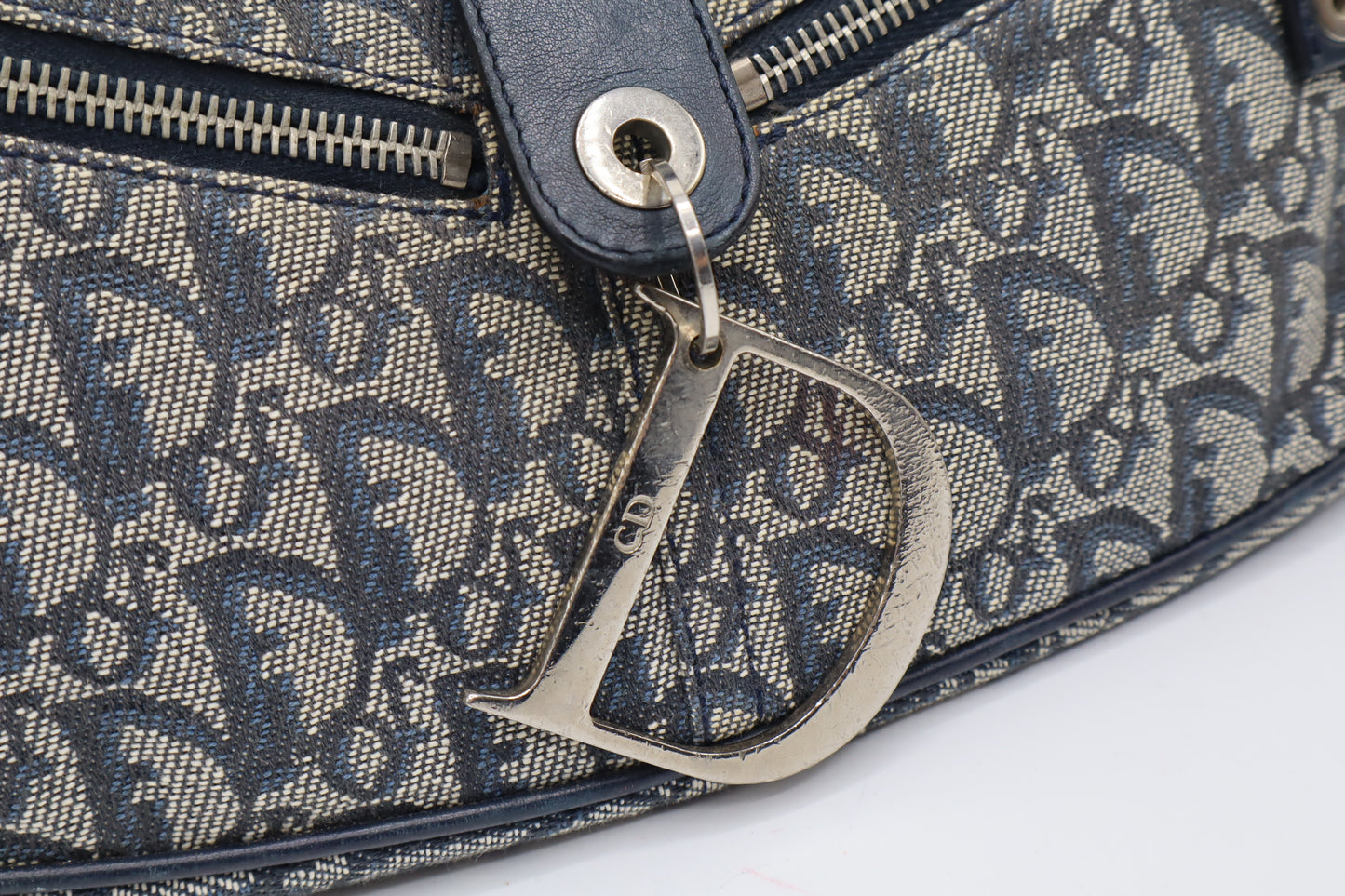 Christian Dior Navy Trotter Oblique Canvas Flap Shoulder Bag